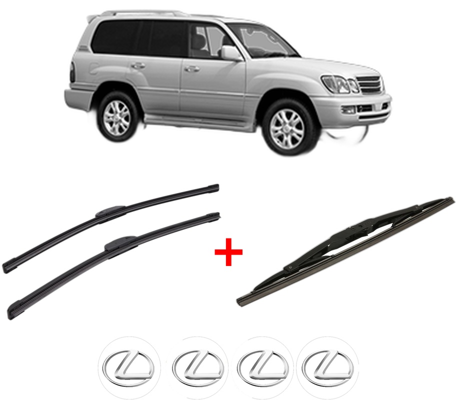 Set 3 stergatoare LEXUS LX (UZJ100) din 1998 - 2008, pentru parbriz si luneta fata si spate auto, Bosch Twin, din cauciuc siliconat rezistent, 4 Stickere Auto LEXUS