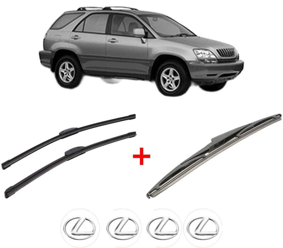 Set 3 stergatoare LEXUS RX (MCU15) din 1998 - 2003, pentru parbriz si luneta fata si spate auto, Bosch Twin, din cauciuc siliconat rezistent, 4 Stickere Auto LEXUS