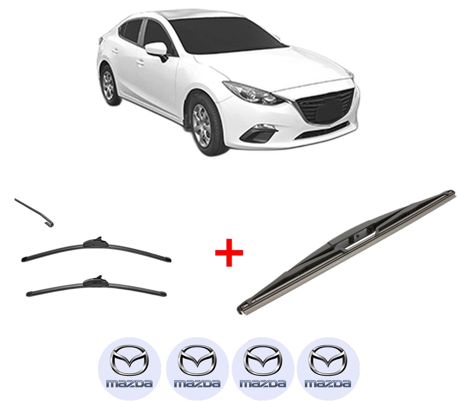 Set 3 stergatoare MAZDA 3 Saloon (BP_) din 2020, pentru parbriz si luneta fata si spate auto, Valeo Silencio, din cauciuc siliconat rezistent, 4 Stickere Auto MAZDA