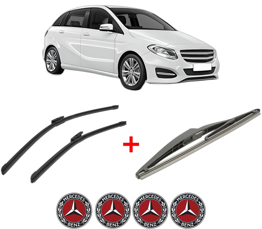 Set 3 stergatoare MERCEDES-BENZ B-CLASS Sports Tourer (W246, W242) din 2011 - 2018, pentru parbriz si luneta fata si spate auto, Bosch Twin, din cauciuc siliconat rezistent, 4 Stickere Auto MERCEDES-BENZ