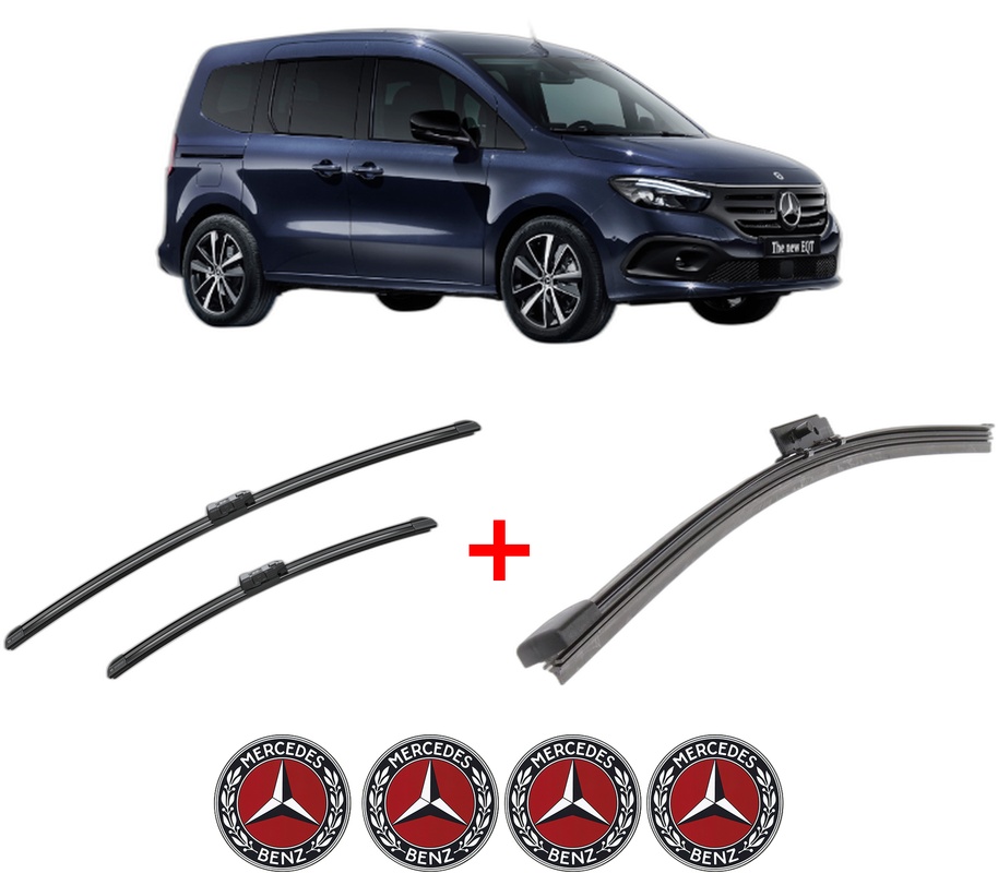 Set 3 stergatoare MERCEDES-BENZ EQT (W420) din 2023, pentru parbriz si luneta fata si spate auto, Bosch Aerotwin, din cauciuc siliconat rezistent, 4 Stickere Auto MERCEDES-BENZ