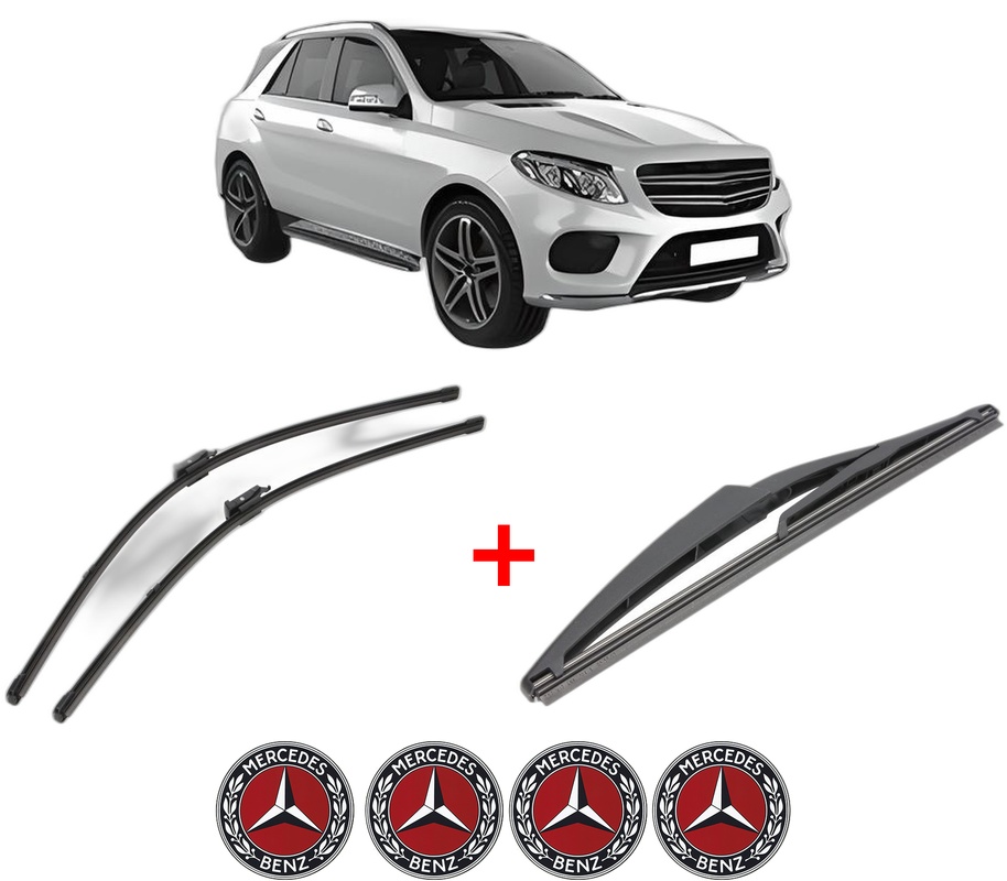 Set 3 stergatoare MERCEDES-BENZ GLE (W166) din 2015 - 2018, pentru parbriz si luneta fata si spate auto, Valeo Silencio, din cauciuc siliconat rezistent, 4 Stickere Auto MERCEDES-BENZ