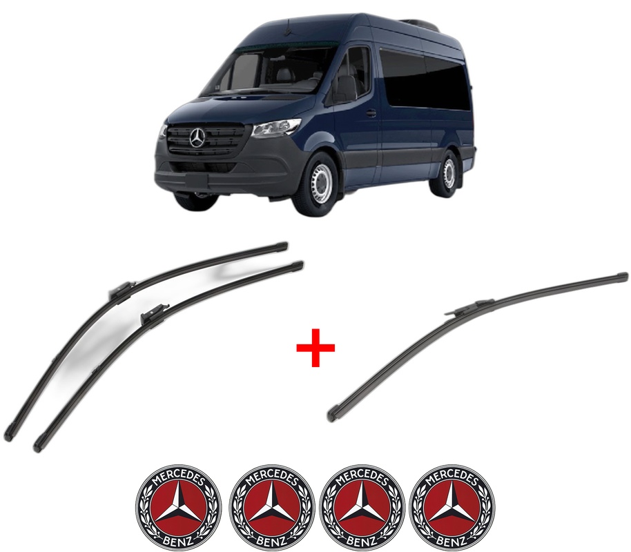 Set 3 stergatoare MERCEDES-BENZ SPRINTER 3,5-t Van (B907, B910) din 2018 - 2025, pentru parbriz si luneta fata si spate auto, Valeo Silencio Xtrm, din cauciuc siliconat rezistent, 4 Stickere Auto MERCEDES-BENZ