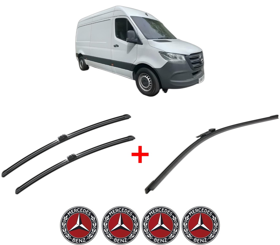 Set 3 stergatoare MERCEDES-BENZ SPRINTER 3-t Van (B910) din 2018 - 2025, pentru parbriz si luneta fata si spate auto, Bosch Aerotwin, din cauciuc siliconat rezistent, 4 Stickere Auto MERCEDES-BENZ