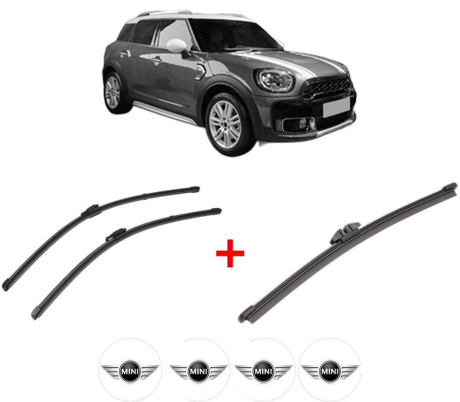Set 3 stergatoare MINI MINI COUNTRYMAN (F60) din 2016 - 2019, pentru parbriz si luneta fata si spate auto, Valeo Silencio, din cauciuc siliconat rezistent, 4 Stickere Auto MINI