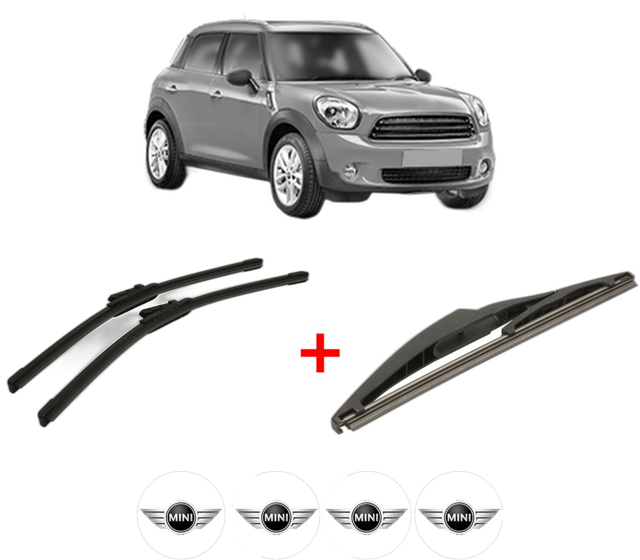 Set 3 stergatoare MINI MINI COUNTRYMAN (R60) din 2010 - 2016, pentru parbriz si luneta fata si spate auto, Bosch Twin, din cauciuc siliconat rezistent, 4 Stickere Auto MINI