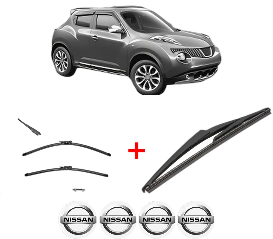Set 3 stergatoare NISSAN JUKE (F15) din 2010 - 2019, pentru parbriz si luneta fata si spate auto, Valeo Silencio, din cauciuc siliconat rezistent, 4 Stickere Auto NISSAN