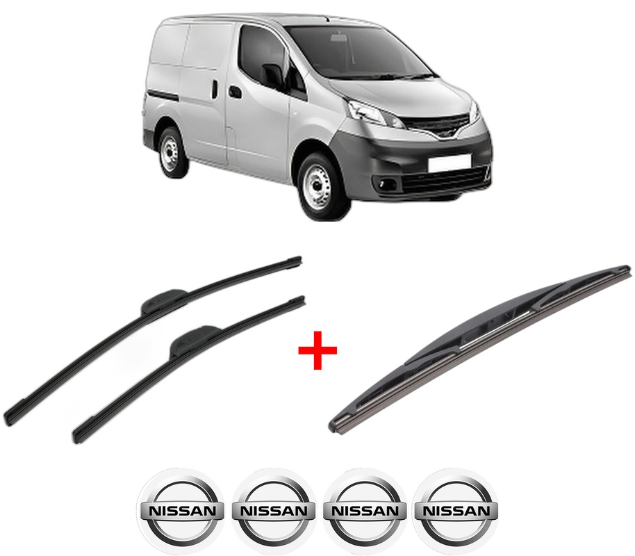 Set 3 stergatoare NISSAN NV200 Van din 2010 - 2013, pentru parbriz si luneta fata si spate auto, Bosch Twin, din cauciuc siliconat rezistent, 4 Stickere Auto NISSAN