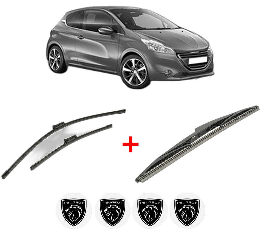 Set 3 stergatoare PEUGEOT 208 I (CA_, CC_) din 2012 - 2019, pentru parbriz si luneta fata si spate auto, Bosch Twin, din cauciuc siliconat rezistent, 4 Stickere Auto PEUGEOT