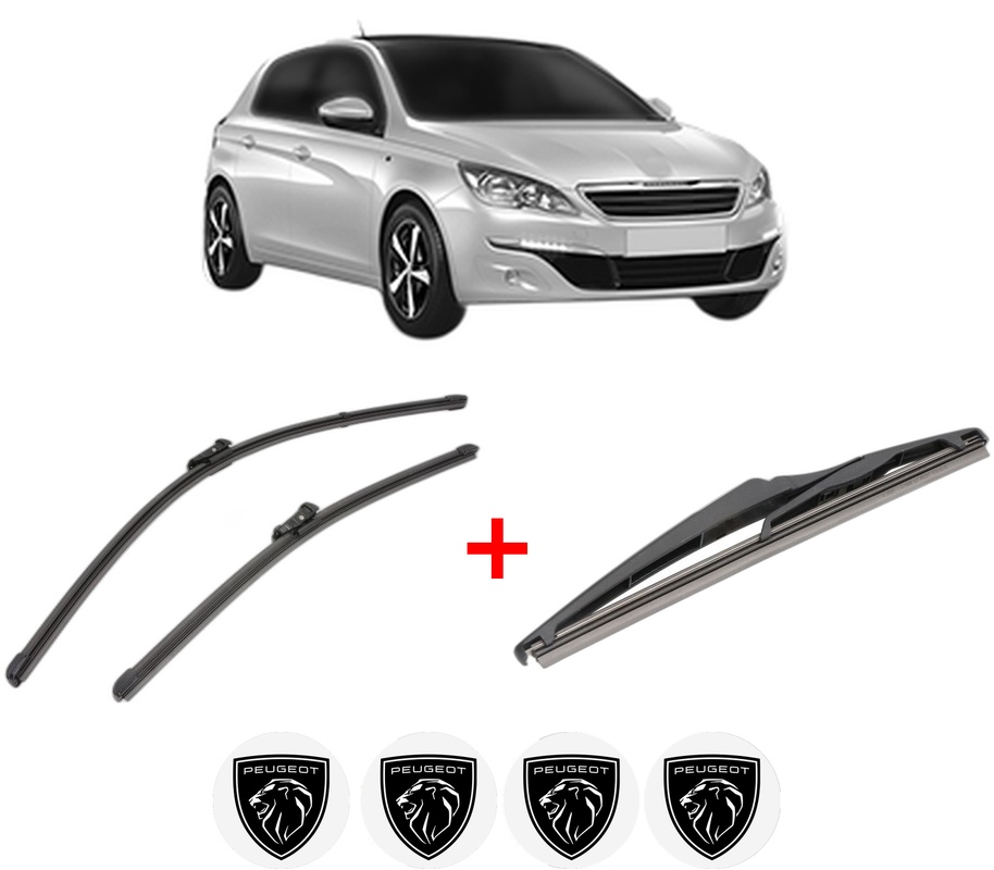 Set 3 stergatoare PEUGEOT 308 Hatchback Van (LB_) din 2015 - 2021, pentru parbriz si luneta fata si spate auto, Valeo Silencio, din cauciuc siliconat rezistent, 4 Stickere Auto PEUGEOT