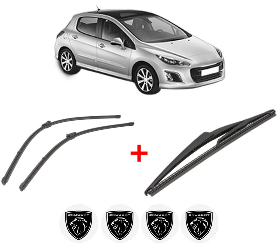Set 3 stergatoare PEUGEOT 308 I (4A_, 4C_) din 2007 - 2015, pentru parbriz si luneta fata si spate auto, Valeo Silencio, din cauciuc siliconat rezistent, 4 Stickere Auto PEUGEOT