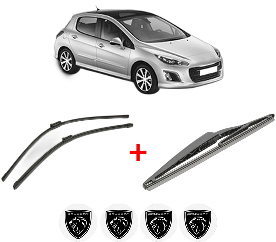 Set 3 stergatoare PEUGEOT 308 I (4A_, 4C_) din 2007 - 2015, pentru parbriz si luneta fata si spate auto, Bosch Twin, din cauciuc siliconat rezistent, 4 Stickere Auto PEUGEOT
