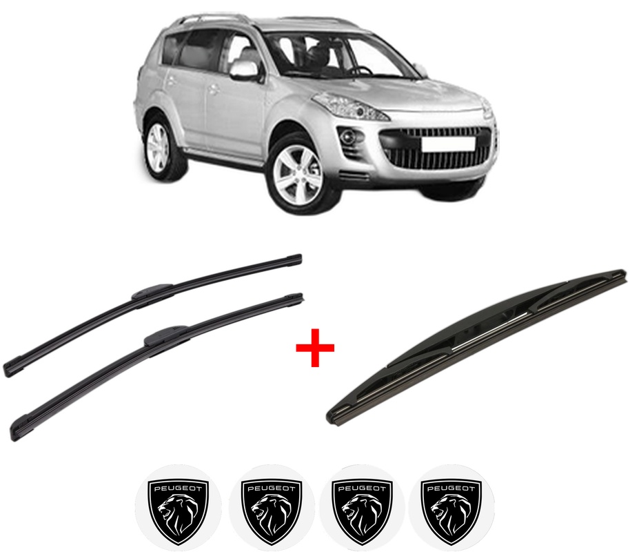 Set 3 stergatoare PEUGEOT 4007 (VU_, VV_) din 2007 - 2013, pentru parbriz si luneta fata si spate auto, Bosch Twin, din cauciuc siliconat rezistent, 4 Stickere Auto PEUGEOT