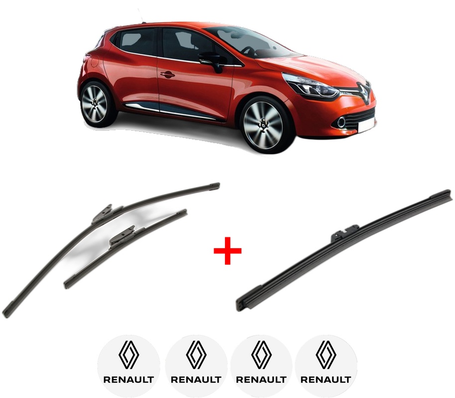 Set 3 stergatoare RENAULT CLIO IV Grandtour (KH_) din 2012 - 2021, pentru parbriz si luneta fata si spate auto, Bosch Aerotwin, din cauciuc siliconat rezistent, 4 Stickere Auto RENAULT