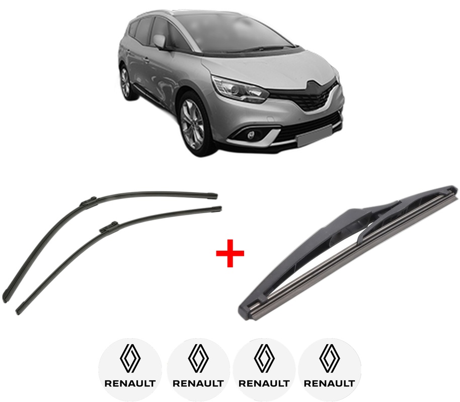 Set 3 stergatoare RENAULT GRAND SCENIC IV (R9_) din 2016 - 2023, pentru parbriz si luneta fata si spate auto, Bosch Twin, din cauciuc siliconat rezistent, 4 Stickere Auto RENAULT
