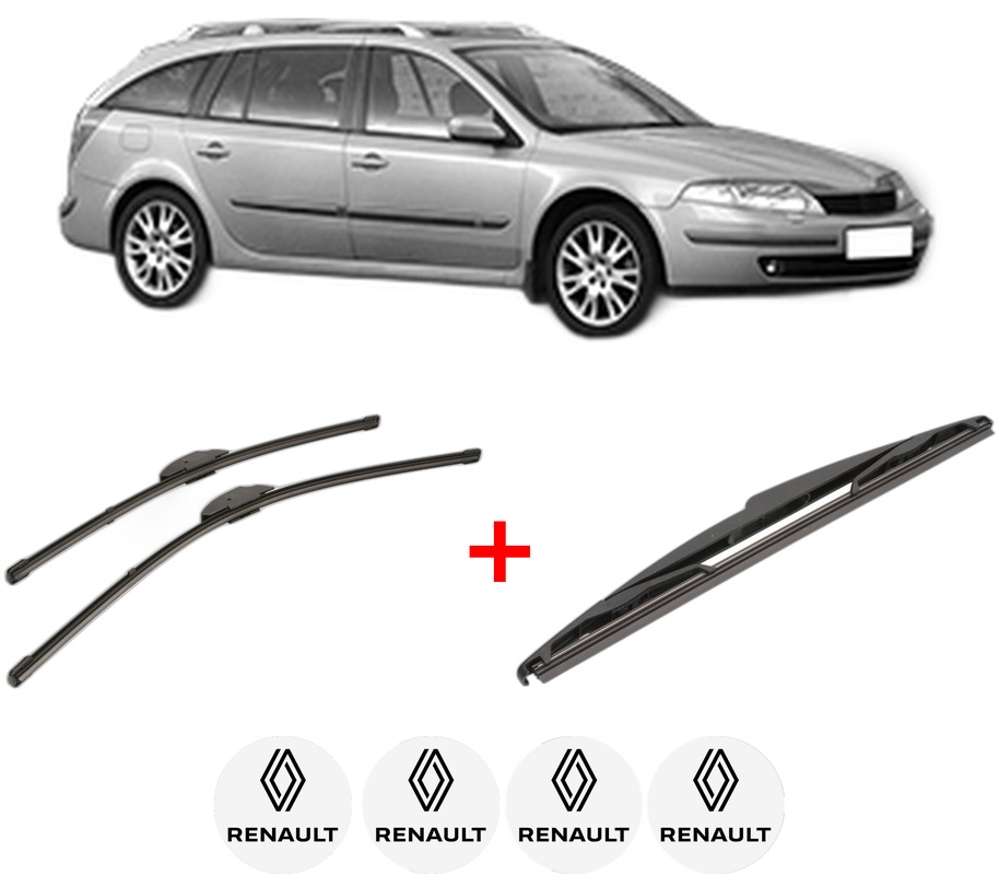 Set 3 stergatoare RENAULT LAGUNA II Grandtour (KG0/1_) din 2001 - 2007, pentru parbriz si luneta fata si spate auto, Valeo Silencio, din cauciuc siliconat rezistent, 4 Stickere Auto RENAULT