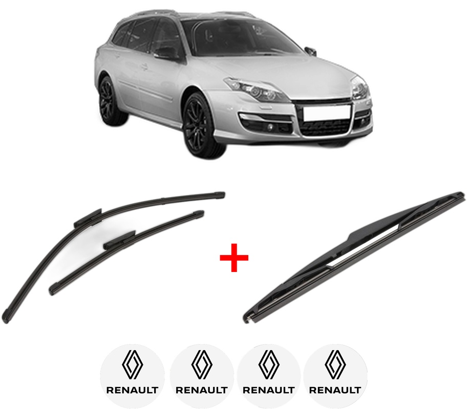 Set 3 stergatoare RENAULT LAGUNA III Grandtour (KT0/1) din 2007 - 2015, pentru parbriz si luneta fata si spate auto, Valeo Silencio, din cauciuc siliconat rezistent, 4 Stickere Auto RENAULT
