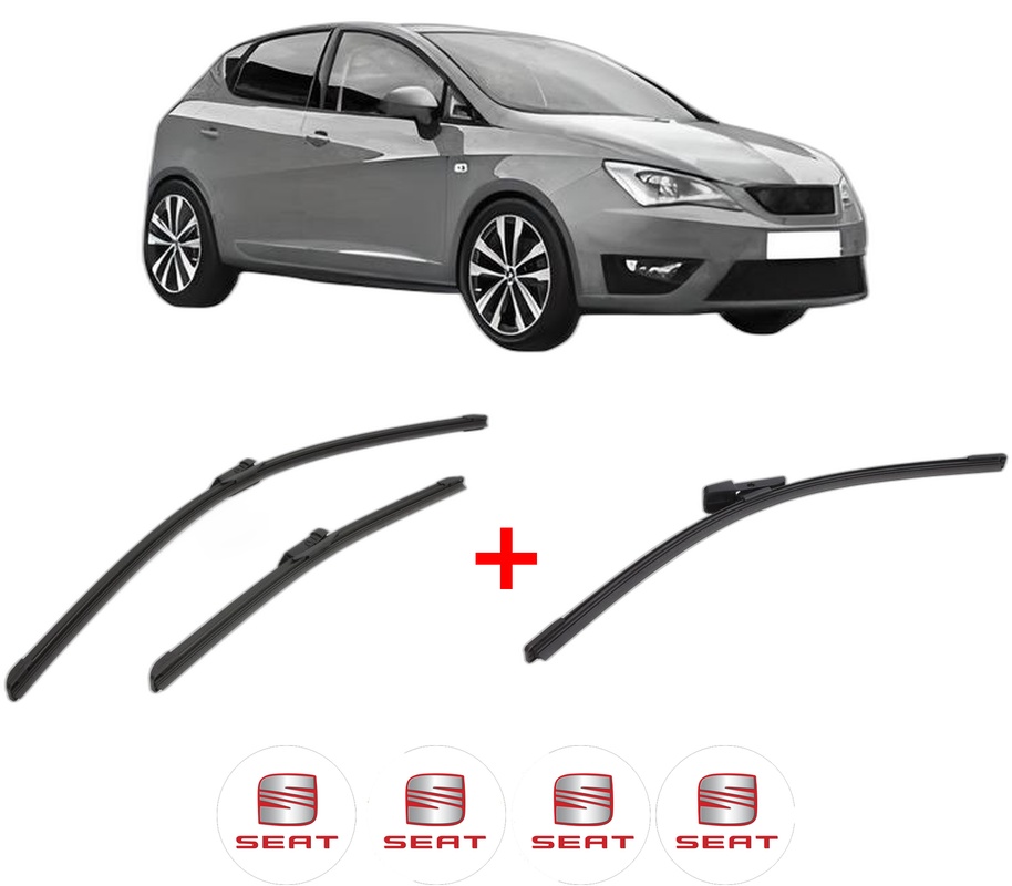 Set 3 stergatoare SEAT IBIZA V (KJ1, KJG) din 2017, pentru parbriz si luneta fata si spate auto, Bosch Aerotwin, din cauciuc siliconat rezistent, 4 Stickere Auto SEAT