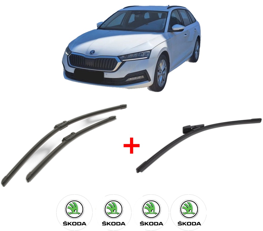 Set 3 stergatoare SKODA OCTAVIA IV Combi (NX5, PV5) din 2019, pentru parbriz si luneta fata si spate auto, Bosch Aerotwin, din cauciuc siliconat rezistent, 4 Stickere Auto SKODA