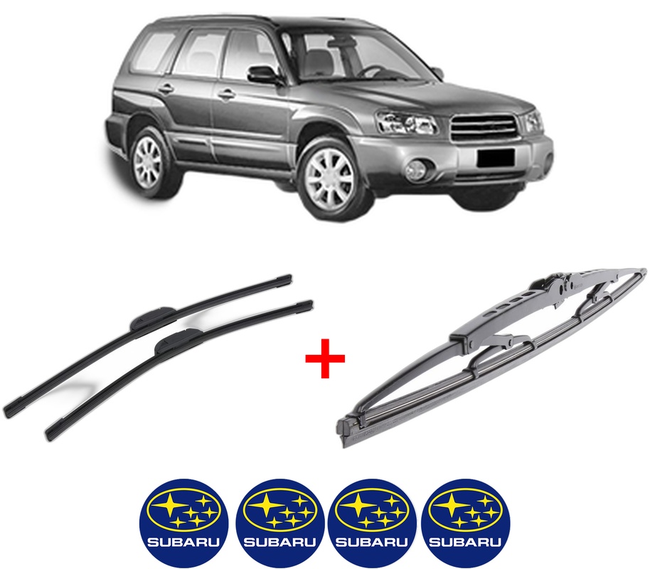 Set 3 stergatoare SUBARU FORESTER (SG_) din 2002 - 2008, pentru parbriz si luneta fata si spate auto, Bosch Twin, din cauciuc siliconat rezistent, 4 Stickere Auto SUBARU