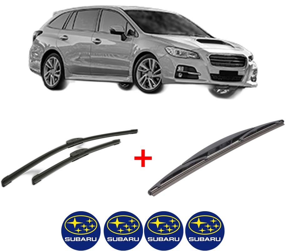 Set 3 stergatoare SUBARU LEVORG din 2015, pentru parbriz si luneta fata si spate auto, Bosch Twin, din cauciuc siliconat rezistent, 4 Stickere Auto SUBARU