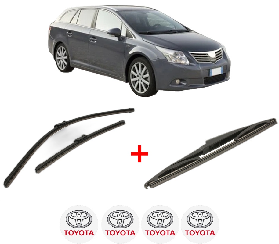 Set 3 stergatoare TOYOTA AVENSIS Estate (_T27_) din 2008 - 2018, pentru parbriz si luneta fata si spate auto, Bosch Twin, din cauciuc siliconat rezistent, 4 Stickere Auto TOYOTA