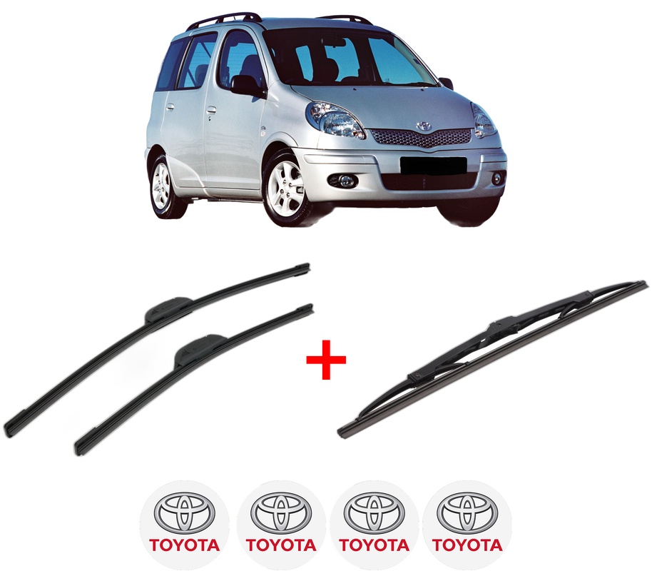 Set 3 stergatoare TOYOTA YARIS VERSO VAN (_P2_) din 2000 - 2005, pentru parbriz si luneta fata si spate auto, Bosch Twin, din cauciuc siliconat rezistent, 4 Stickere Auto TOYOTA
