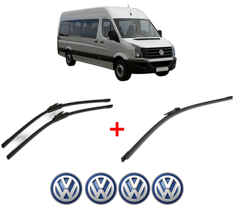 Set 3 stergatoare Volkswagen CRAFTER 30-35 Bus (2E_) din 2006 - 2016, pentru parbriz si luneta fata si spate auto, Bosch Aerotwin, din cauciuc siliconat rezistent, 4 Stickere Auto VW