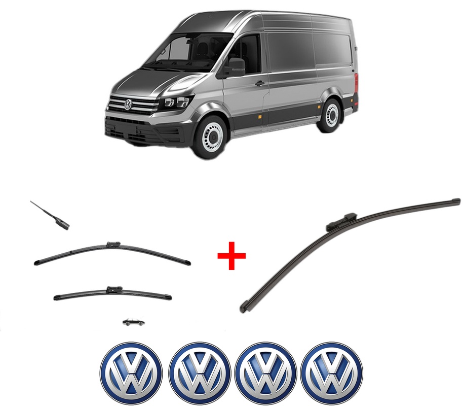 Set 3 stergatoare Volkswagen CRAFTER Van (SY_, SX_) din 2016 - 2024, pentru parbriz si luneta fata si spate auto, Valeo Silencio Xtrm, din cauciuc siliconat rezistent, 4 Stickere Auto VW