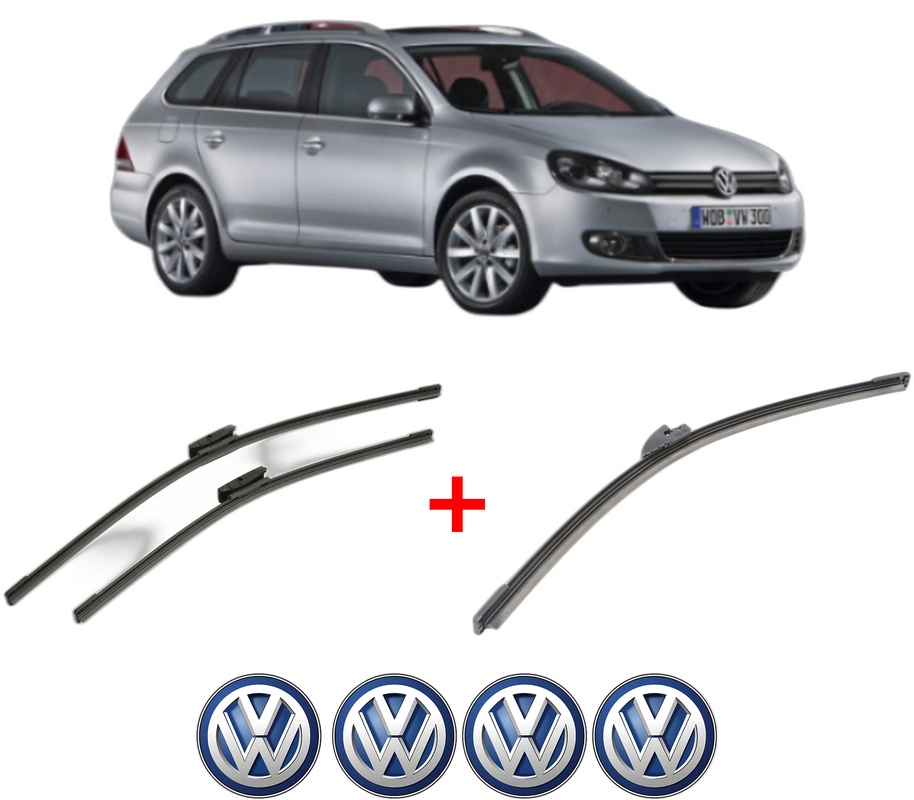 Set 3 stergatoare Volkswagen GOLF VAN VI Variant (AJ5) din 2009 - 2014, pentru parbriz si luneta fata si spate auto, Bosch Aerotwin, din cauciuc siliconat rezistent, 4 Stickere Auto VW