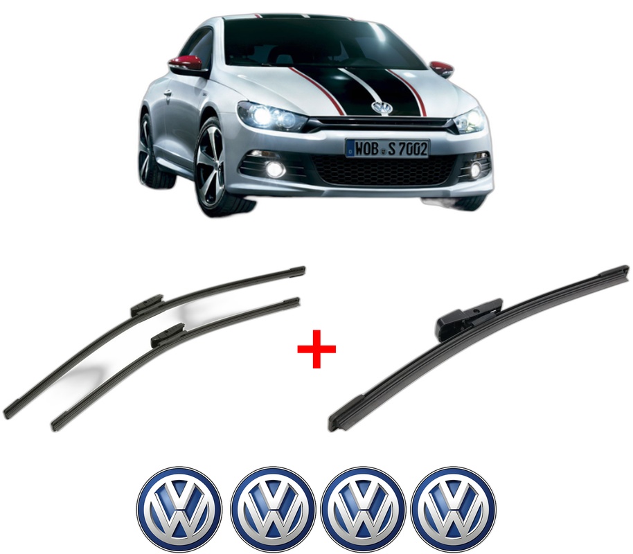 Set 3 stergatoare Volkswagen SCIROCCO Van (137) din 2009 - 2014, pentru parbriz si luneta fata si spate auto, Bosch Aerotwin, din cauciuc siliconat rezistent, 4 Stickere Auto VW