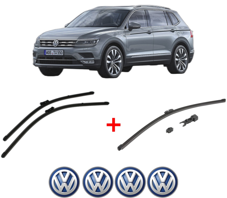 Set 3 stergatoare Volkswagen TIGUAN ALLSPACE (BW2, BJ2) din 2017 - 2021, pentru parbriz si luneta fata si spate auto, Valeo HydroConnect, din cauciuc siliconat rezistent, 4 Stickere Auto VW