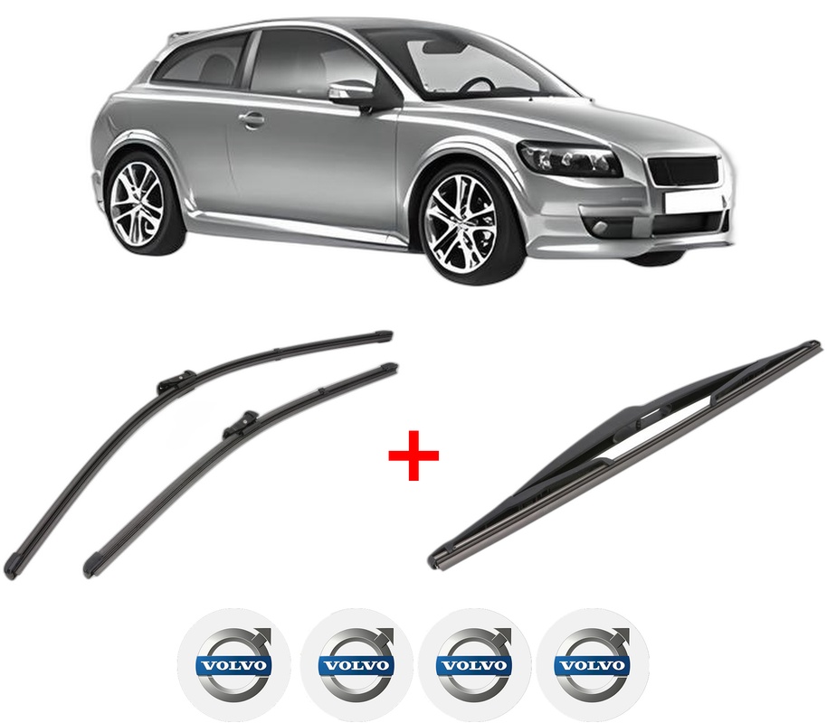 Set 3 stergatoare VOLVO C30 (533) din 2006 - 2012, pentru parbriz si luneta fata si spate auto, Valeo Silencio, din cauciuc siliconat rezistent, 4 Stickere Auto VOLVO