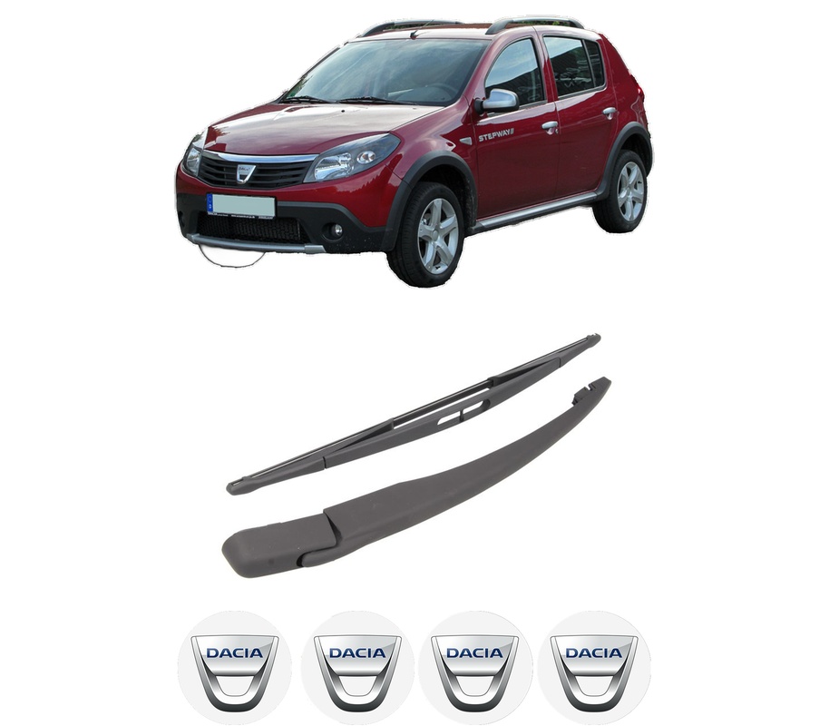Set brat stergator spate cu lamela pentru DACIA SANDERO din 2008-2013, pentru spate, din cauciuc siliconat rezistent, Cri-Flo, 4 stickere auto DACIA