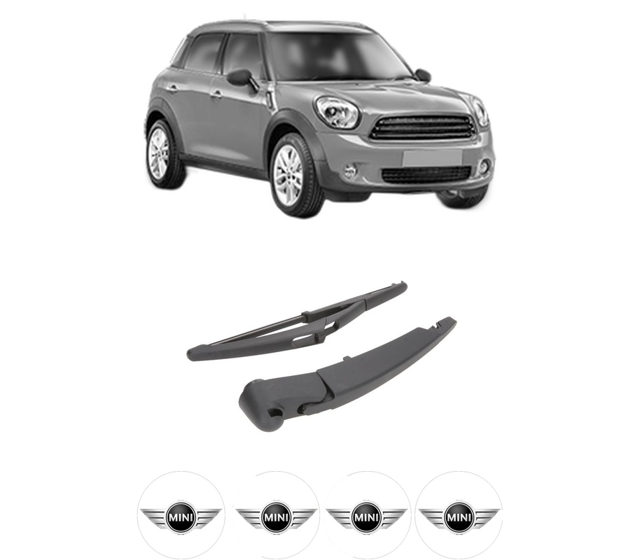 Set brat stergator spate cu lamela pentru MINI MINI COUNTRYMAN (R60) din 2010-2016, pentru spate, din cauciuc siliconat rezistent, Cri-Flo, 4 stickere auto MINI