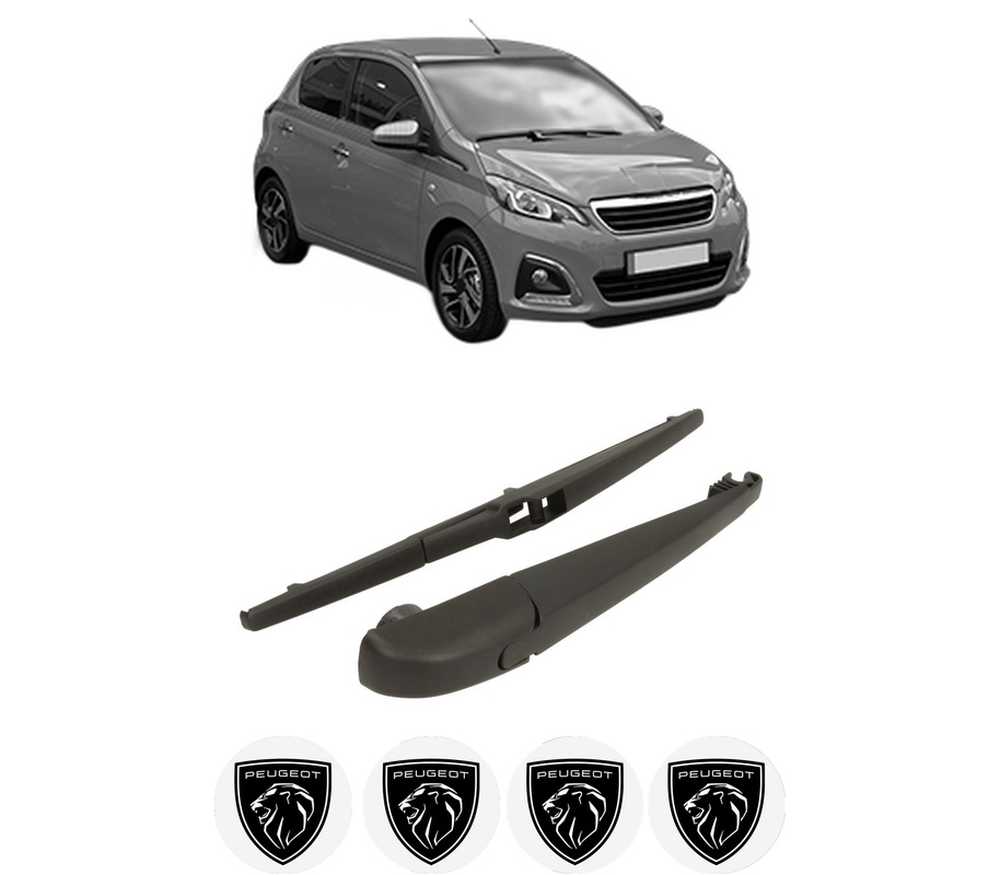 Set brat stergator spate cu lamela pentru PEUGEOT 108 din 2014-2018, pentru spate, din cauciuc siliconat rezistent, Cri-Flo, 4 stickere auto PEUGEOT