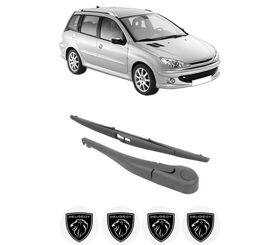 Set brat stergator spate cu lamela pentru PEUGEOT 206 SW (2E/K) din 2002-2007, pentru spate, din cauciuc siliconat rezistent, Cri-Flo, 4 stickere auto PEUGEOT