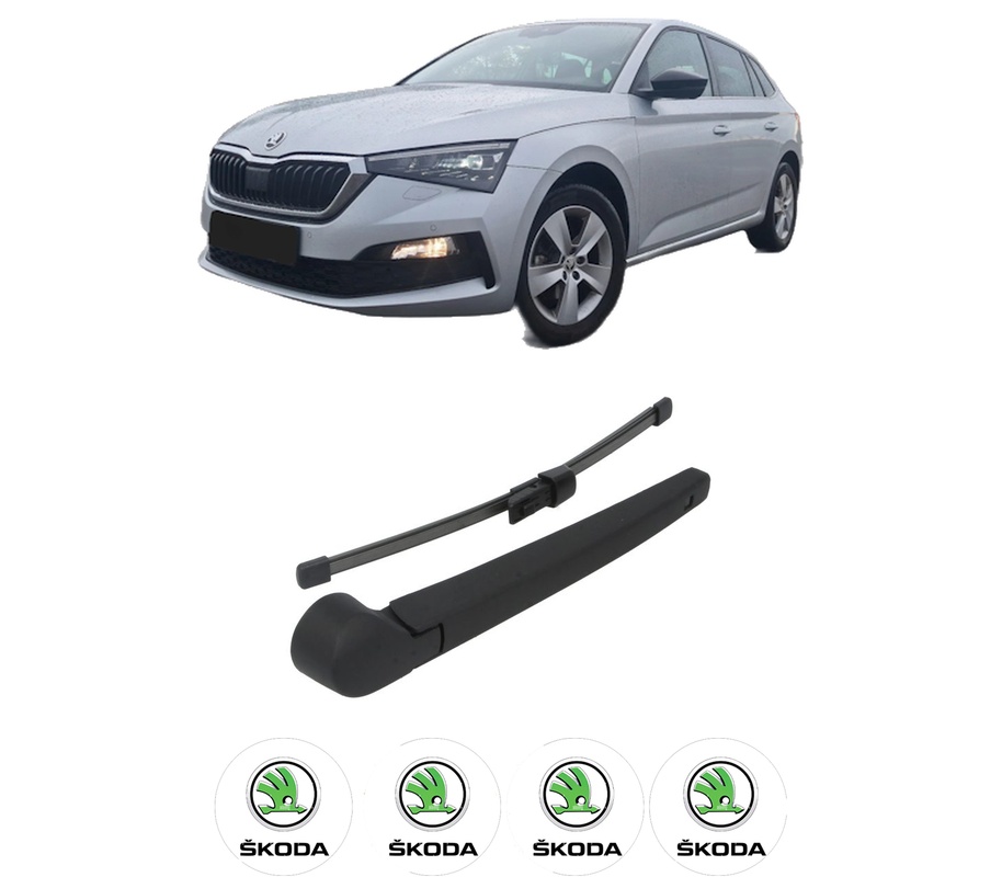 Set brat stergator spate cu lamela pentru SKODA SCALA (NW1) din 2019, pentru spate, din cauciuc siliconat rezistent, Cri-Flo, 4 stickere auto SKODA