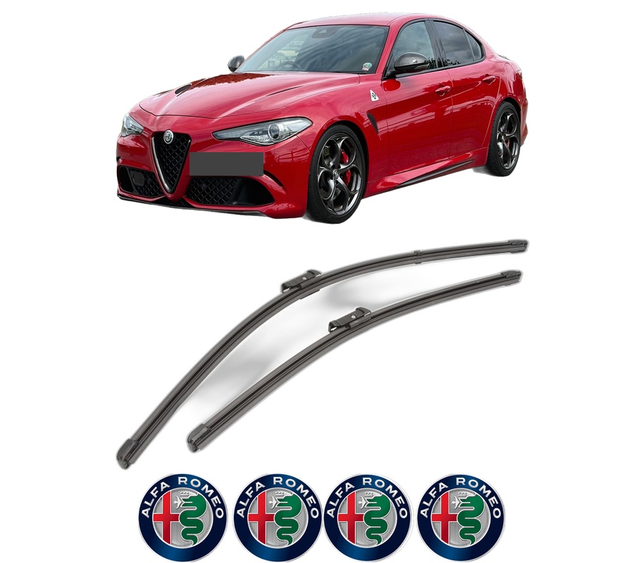 Set stergatoare auto ALFA ROMEO GIULIA (952_) din 2015-2022, pentru parbriz auto, 2 bucati, Valeo Silencio Xtrm, din cauciuc siliconat rezistent, 4 Stickere Auto ALFA ROMEO