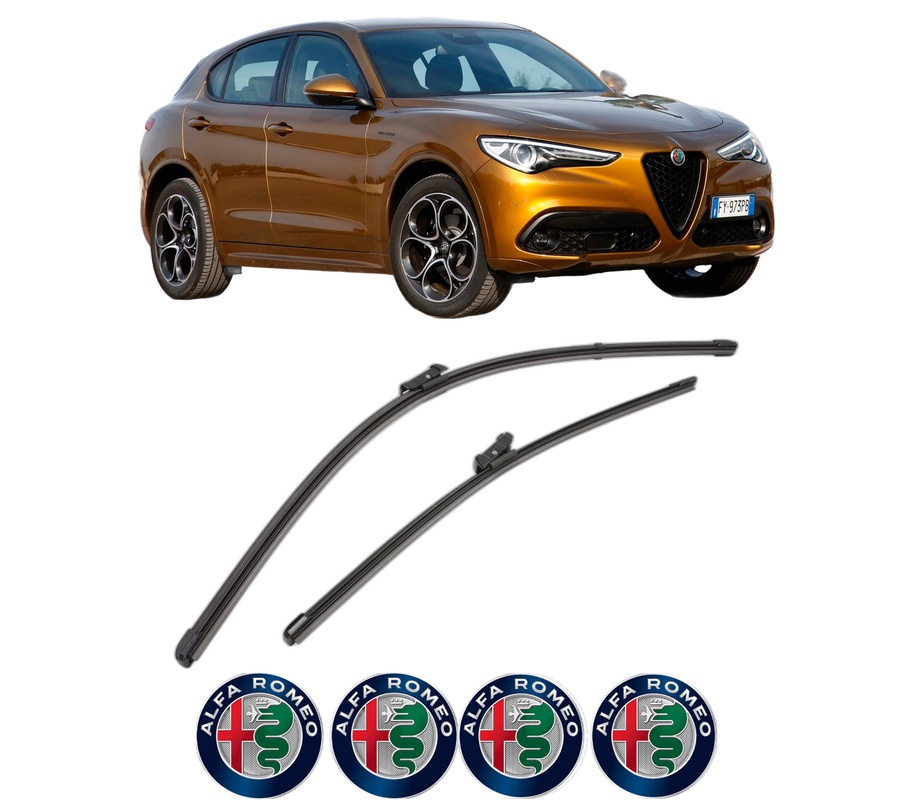 Set stergatoare auto ALFA ROMEO STELVIO (949_) din 2016-2019, pentru parbriz auto, 2 bucati, Valeo Silencio Xtrm, din cauciuc siliconat rezistent, 4 Stickere Auto ALFA ROMEO