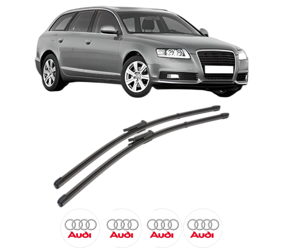 Set stergatoare auto AUDI A6 C6 Avant (4F5) din 2004-2011, pentru parbriz auto, 2 bucati, Valeo Silencio Xtrm, din cauciuc siliconat rezistent, 4 Stickere Auto AUDI
