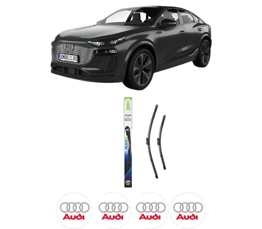 Set stergatoare auto AUDI Q6 e-tron Sportback (GFN) din 2024, pentru parbriz auto, 2 bucati, Valeo Silencio, din cauciuc siliconat rezistent, 4 Stickere Auto AUDI