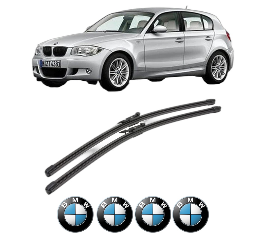 Set stergatoare auto BMW Seria 1 (E87) din 2004-2011, pentru parbriz auto, 2 bucati, Valeo Silencio Xtrm, din cauciuc siliconat rezistent, 4 Stickere Auto BMW Seria