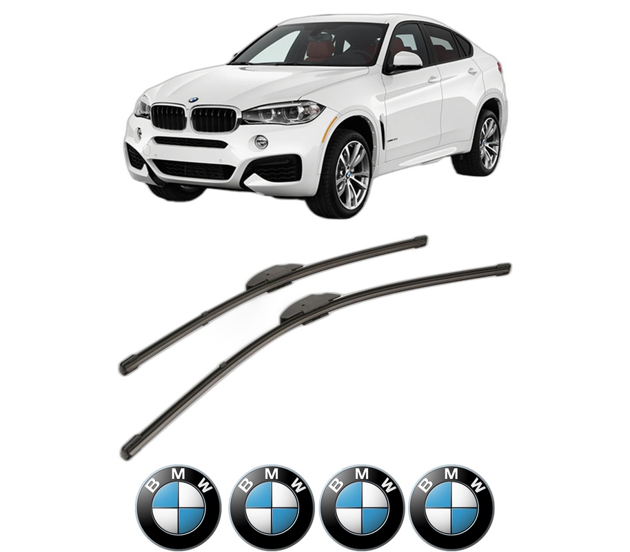 Set stergatoare auto BMW Seria X6 (F16, F86) din 2014-2019, pentru parbriz auto, 2 bucati, Valeo Silencio Xtrm, din cauciuc siliconat rezistent, 4 Stickere Auto BMW Seria