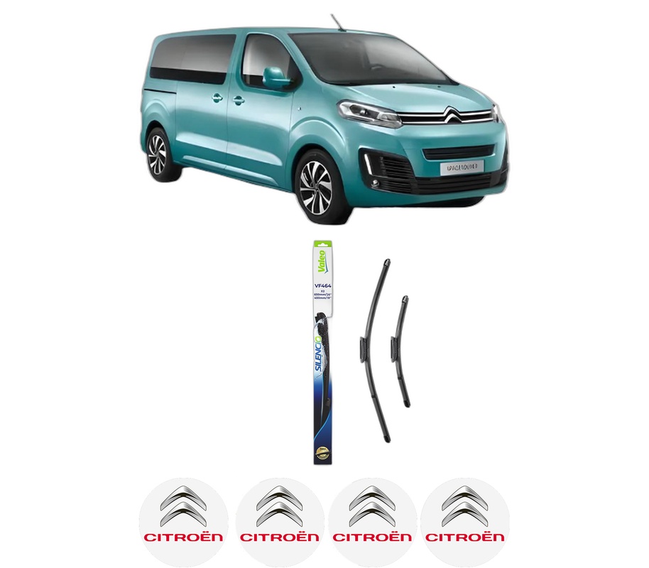 Set stergatoare auto CITROEN SPACETOURER Bus (V_) din 2016-2023, pentru parbriz auto, 2 bucati, Valeo Silencio Xtrm, din cauciuc siliconat rezistent, 4 Stickere Auto CITROEN