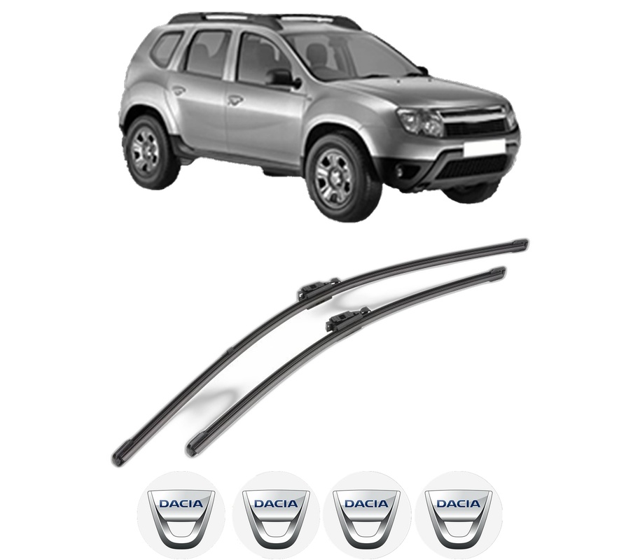 Set stergatoare auto DACIA DUSTER (HS_) din 2010-2018, pentru parbriz auto, 2 bucati, Valeo Silencio Xtrm, din cauciuc siliconat rezistent, 4 Stickere Auto DACIA