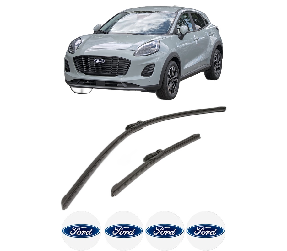 Set stergatoare auto FORD PUMA (J2K, CF7) din 2019-2023, pentru parbriz auto, 2 bucati, Bosch Aerotwin, din cauciuc siliconat rezistent, 4 Stickere Auto FORD