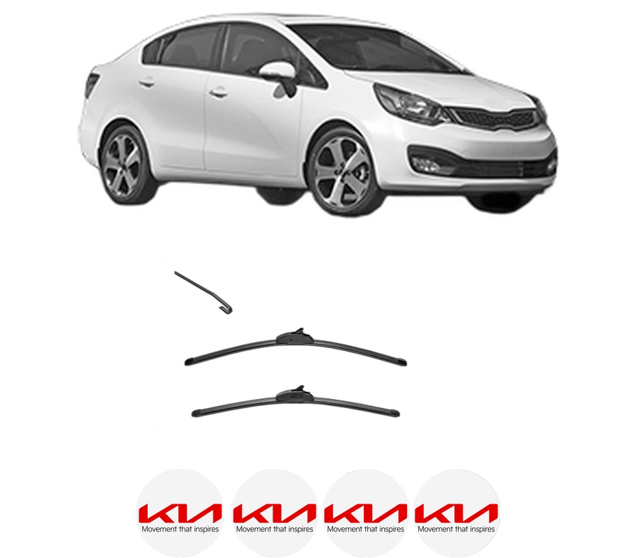 Set stergatoare auto KIA RIO III Saloon (UB) din 2011-2017, pentru parbriz auto, 2 bucati, Valeo Silencio, din cauciuc siliconat rezistent, 4 Stickere Auto KIA