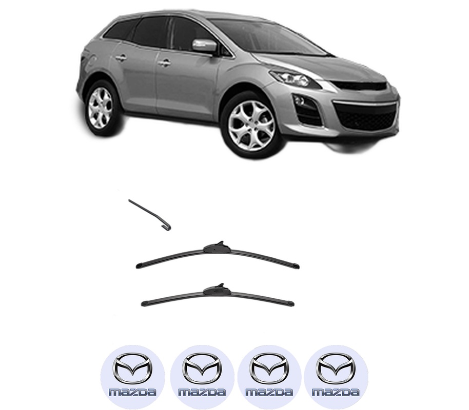 Set stergatoare auto MAZDA CX-7 (ER) din 2006-2014, pentru parbriz auto, 2 bucati, Valeo Silencio, din cauciuc siliconat rezistent, 4 Stickere Auto MAZDA