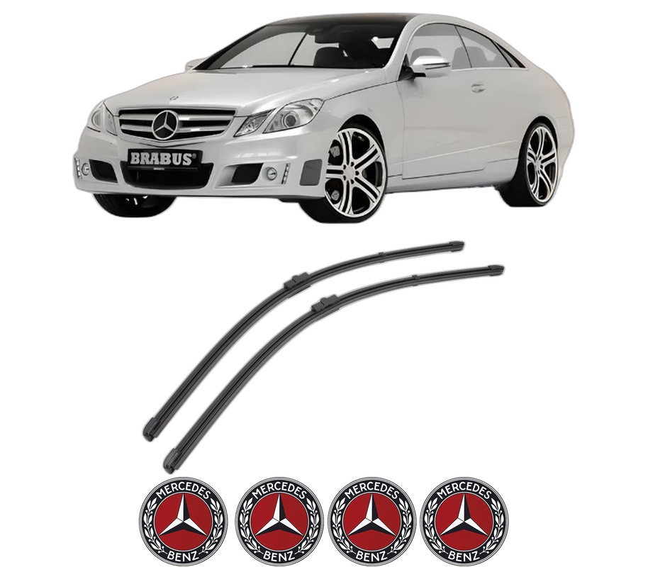 Set stergatoare auto MERCEDES-BENZ E-CLASS Coupe (C207) din 2009-2016, pentru parbriz auto, 2 bucati, Valeo Silencio Xtrm, din cauciuc siliconat rezistent, 4 Stickere Auto MERCEDES-BENZ
